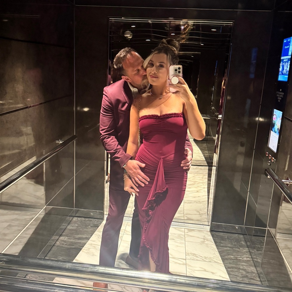 White Fox Boutique Still Got It Mesh Maxi Dress Dark Burgundy - Picture 2 of 5
